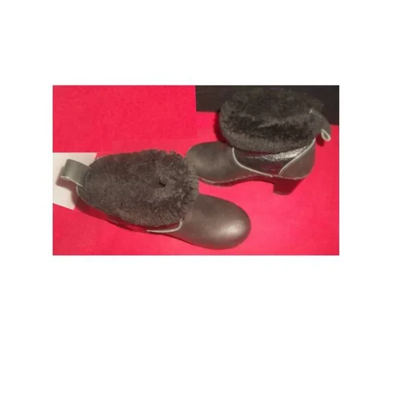 Sven No. 6 Store Black Leather Shearling Lined Handmade Pull-On Clog Boots - Picture 7 of 9